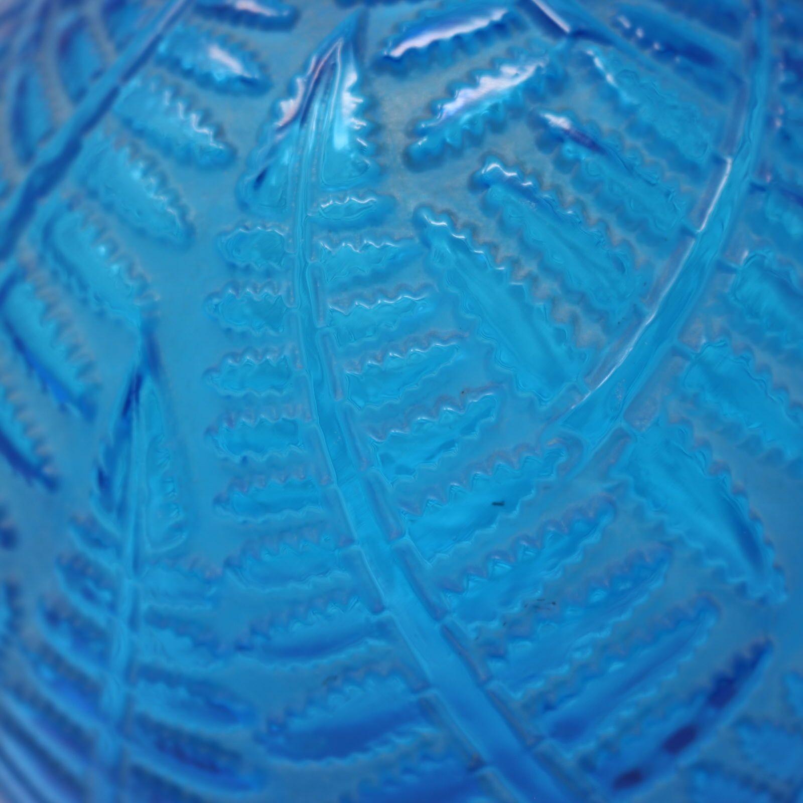 Early 20th Century Rene Lalique Electric Blue Glass Espalion Vase For Sale