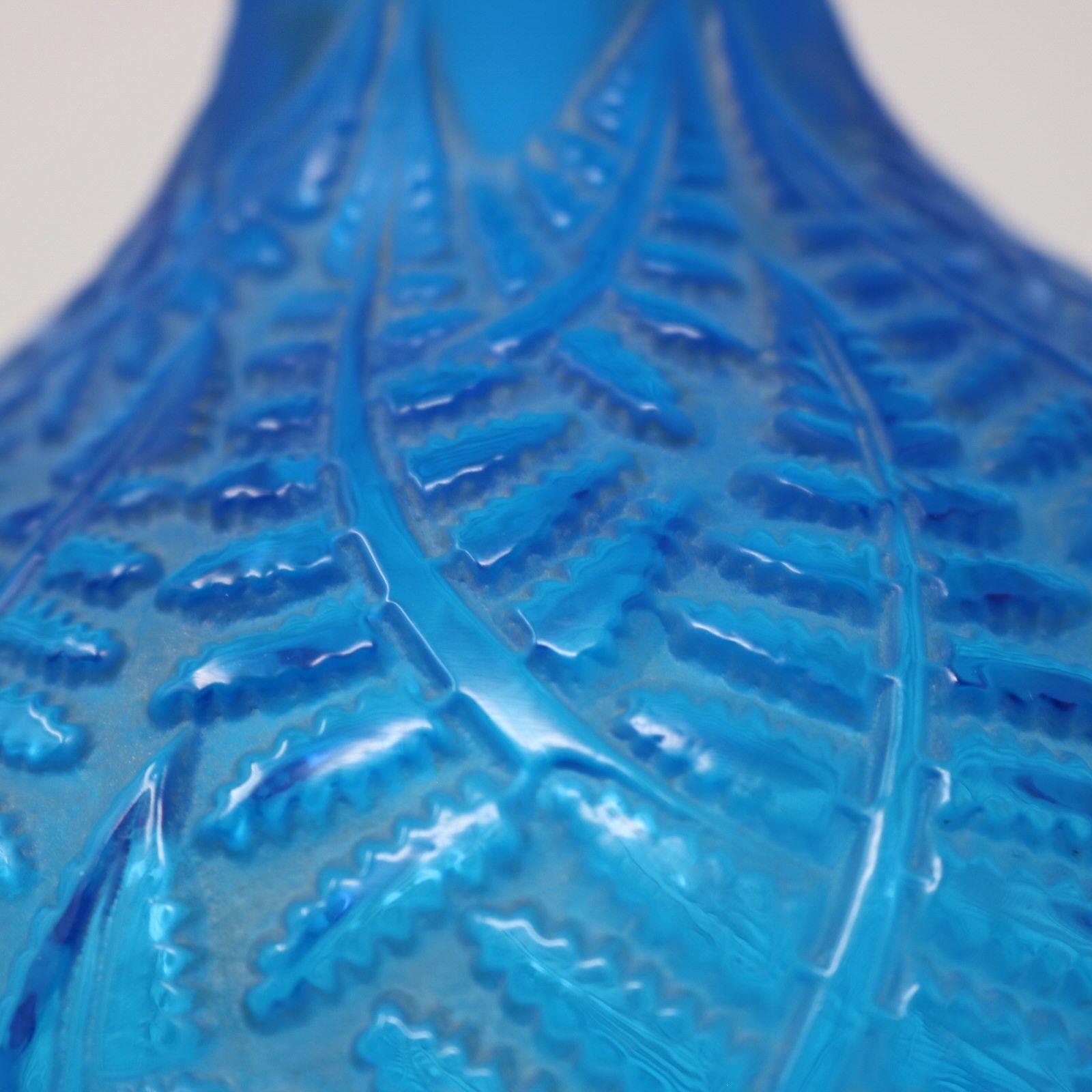 Rene Lalique Electric Blue Glass Espalion Vase For Sale 1
