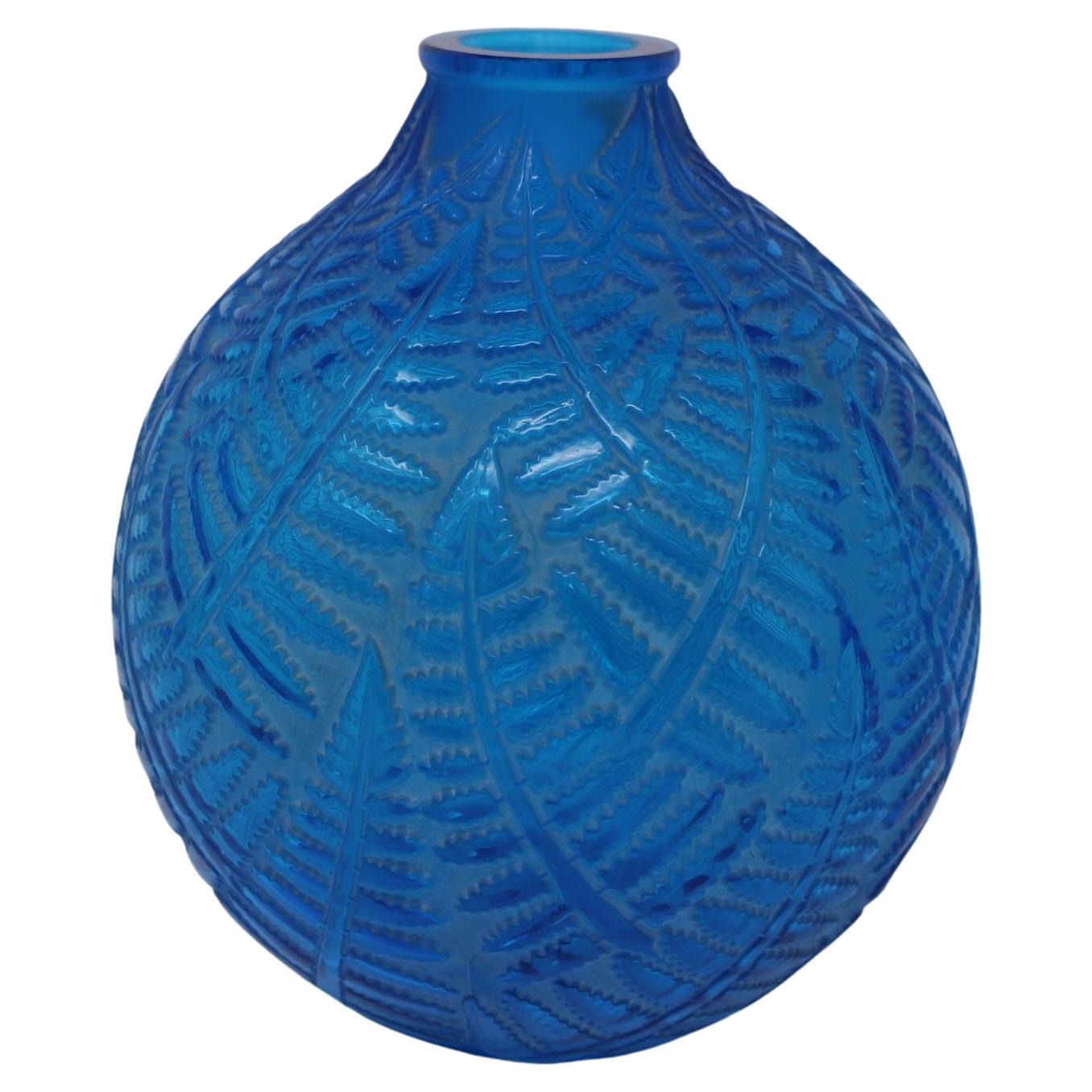 Rene Lalique Electric Blue Glass Espalion Vase