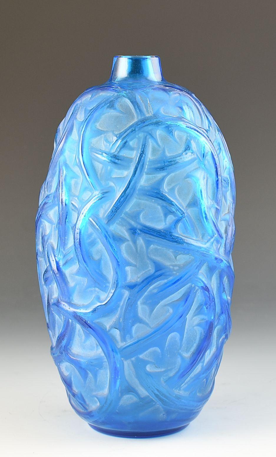 Art Déco Rene Lalique Vaso RONCES BLU ELETTRICO C.1921 in vendita