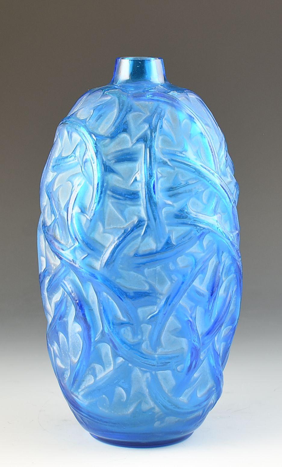 Francese Rene Lalique Vaso RONCES BLU ELETTRICO C.1921 in vendita
