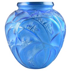 Rene Lalique ELECTRIC BLUE SAUTERELLES VASE C.1912