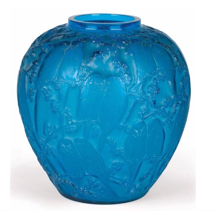 Art Deco Rene Lalique Electric Blue Vase 