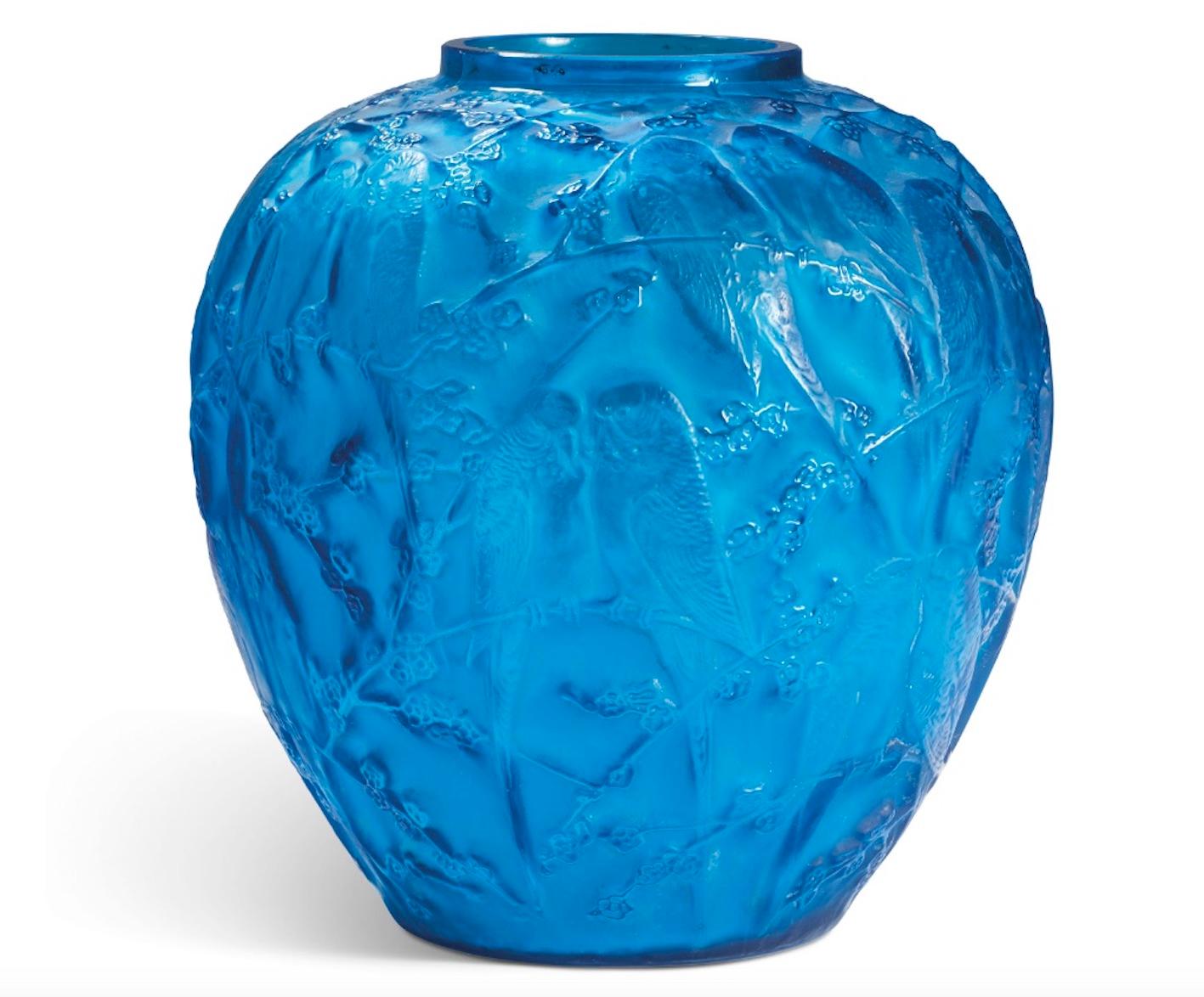 French René Lalique Electric Blue Vase 