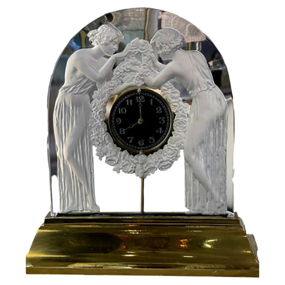 René Lalique Electric Clock "the Two Figurines", 1926 For Sale