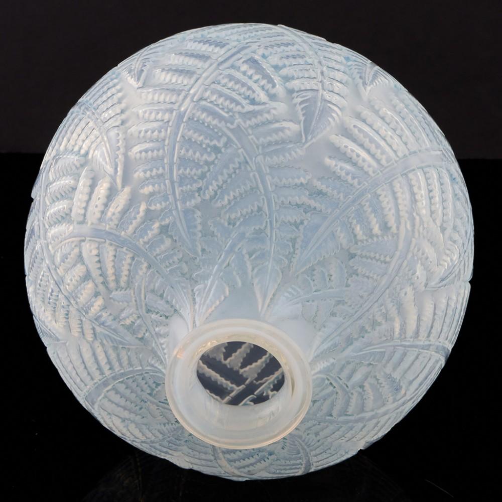 Molded Rene Lalique Espalion or Fougères Opalescent Glass Vase, Designed, 1927