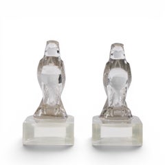 René Lalique Falcon Car Mascot Clear Glass Mounted Bookends - Pair