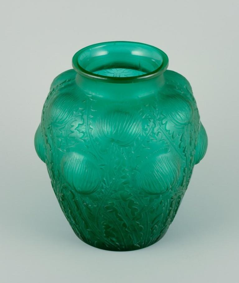 Art Nouveau René Lalique, France, Rare Domremy Art Glass Vase in Emerald Green, Ca 1926 For Sale
