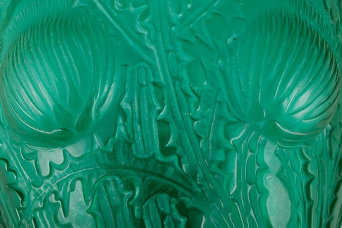 René Lalique, France, Rare Domremy Art Glass Vase in Emerald Green, Ca 1926 In Excellent Condition For Sale In Copenhagen, DK