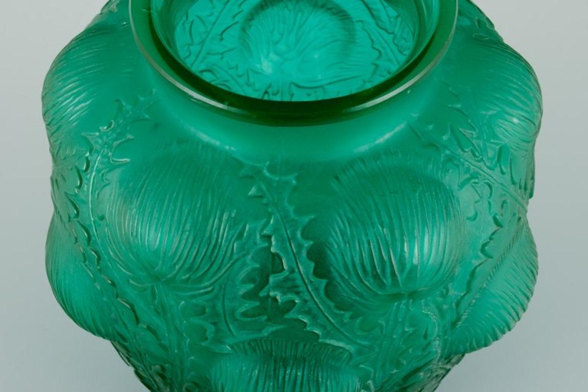 Early 20th Century René Lalique, France, Rare Domremy Art Glass Vase in Emerald Green, Ca 1926 For Sale