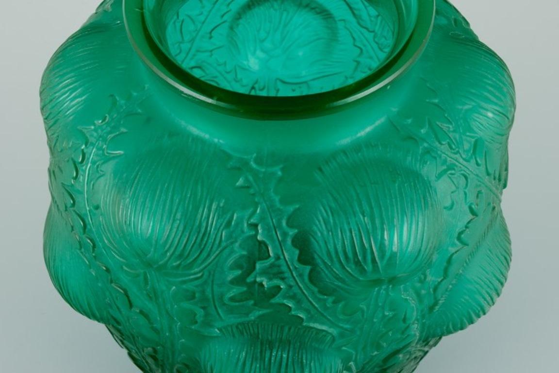 Early 20th Century René Lalique, France, Rare Domremy Art Glass Vase in Emerald Green, Ca 1926 For Sale