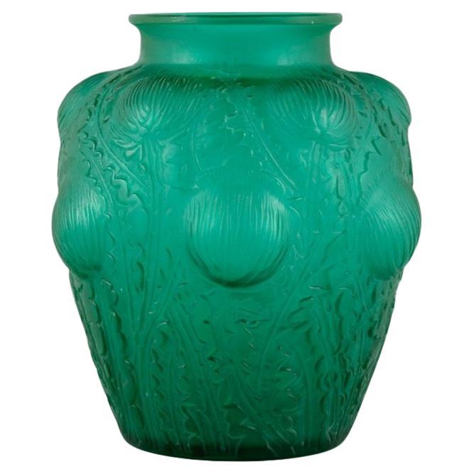 René Lalique, France, Rare Domremy Art Glass Vase in Emerald Green, Ca 1926 For Sale