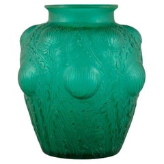 René Lalique, France, Rare Domremy Art Glass Vase in Emerald Green, Ca 1926