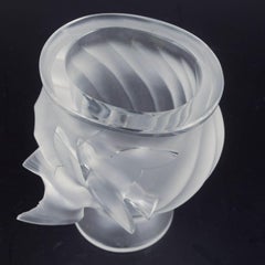 René Lalique. Frosted crystal vase featuring two swallows in relief, 1970s