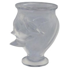 René Lalique. Frosted crystal vase featuring two swallows in relief, 1970s