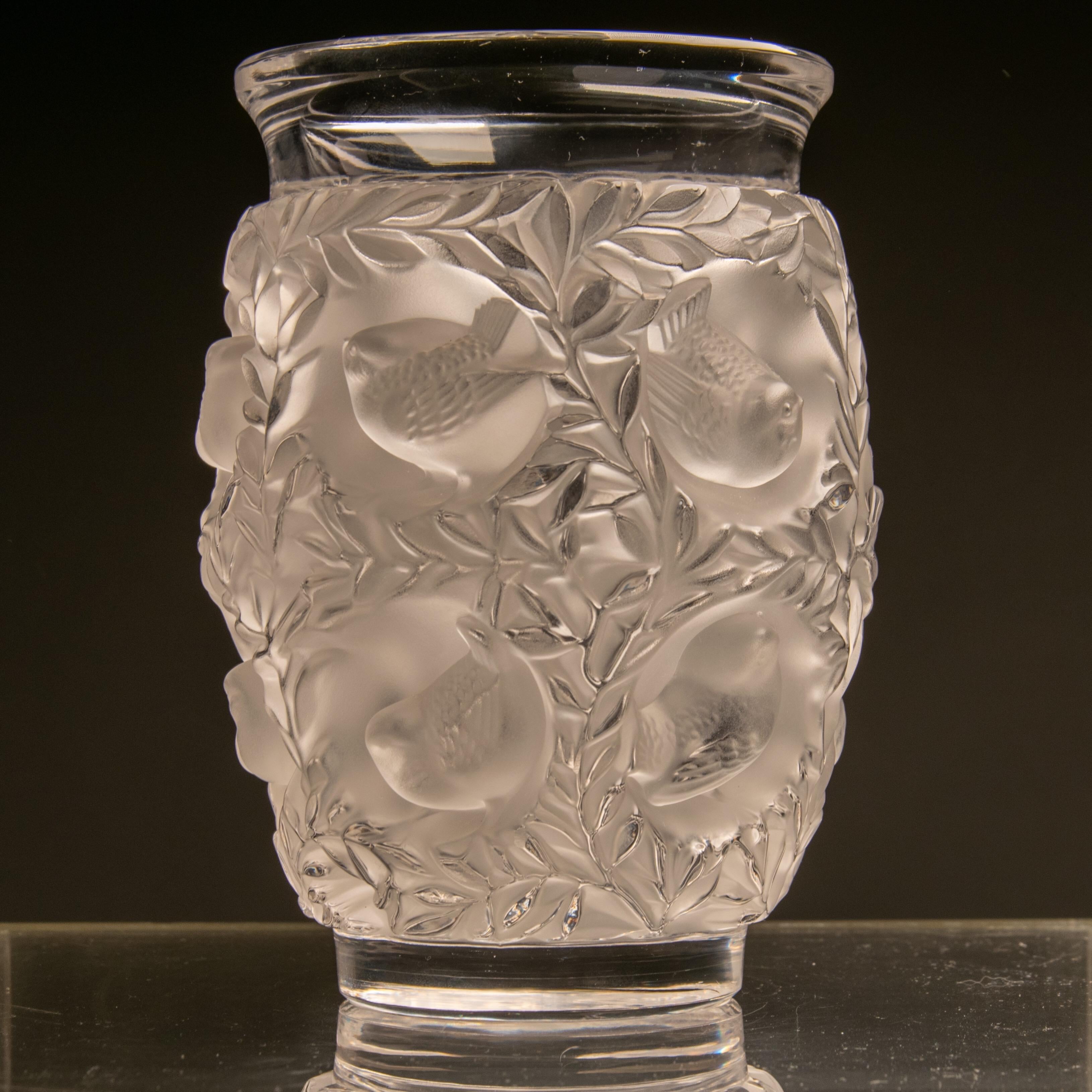 Art Nouveau René Lalique Frosten Mold-Blown Glass Vase Bagatelle