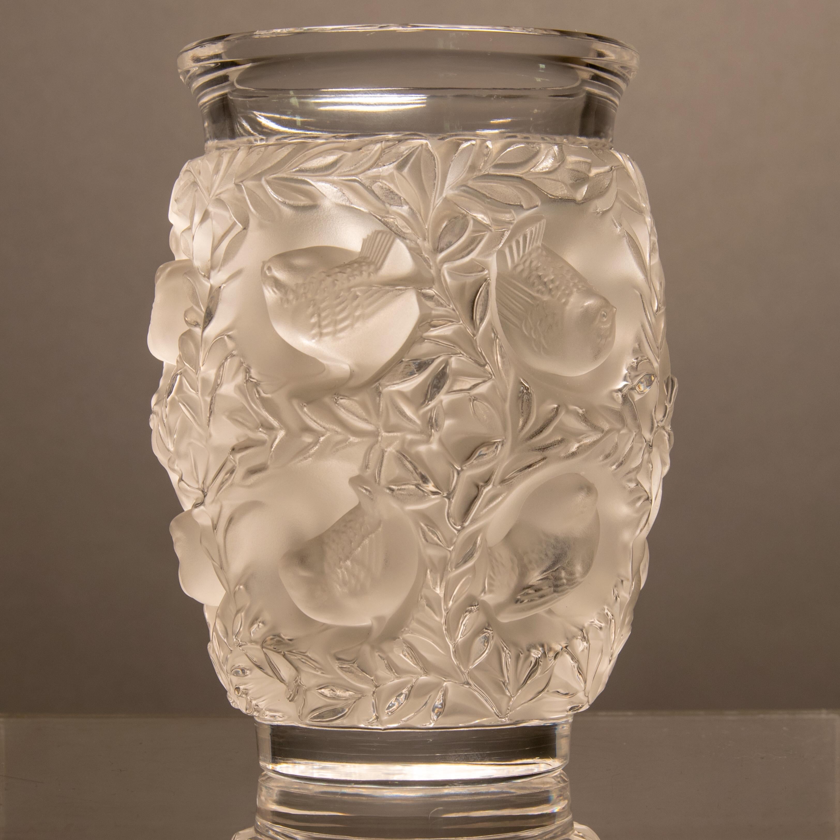 French René Lalique Frosten Mold-Blown Glass Vase Bagatelle