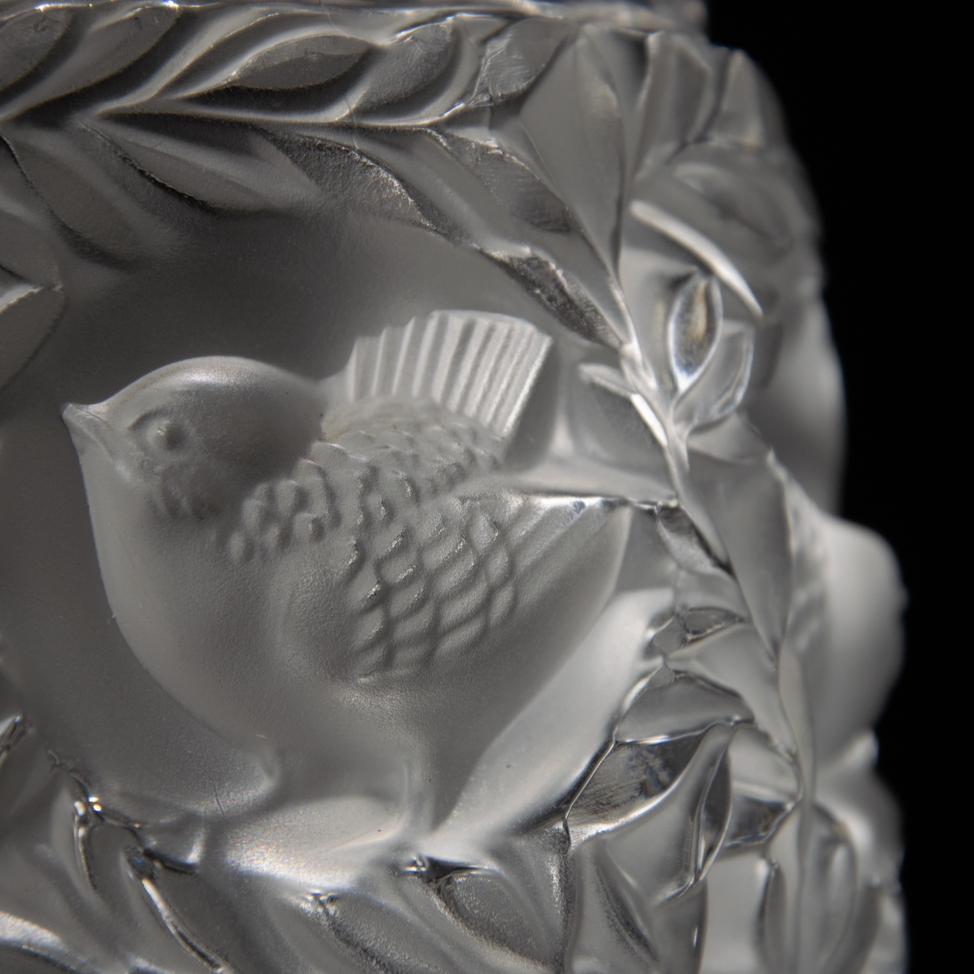 20th Century René Lalique Frosten Mold-Blown Glass Vase Bagatelle