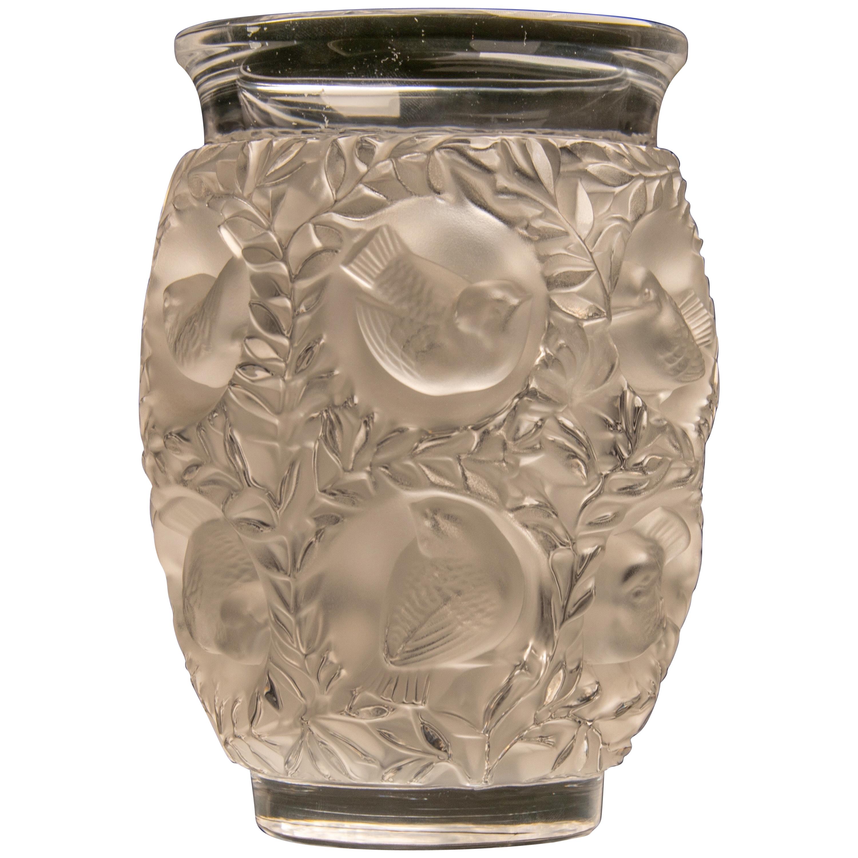 René Lalique Frosten Mold-Blown Glass Vase Bagatelle
