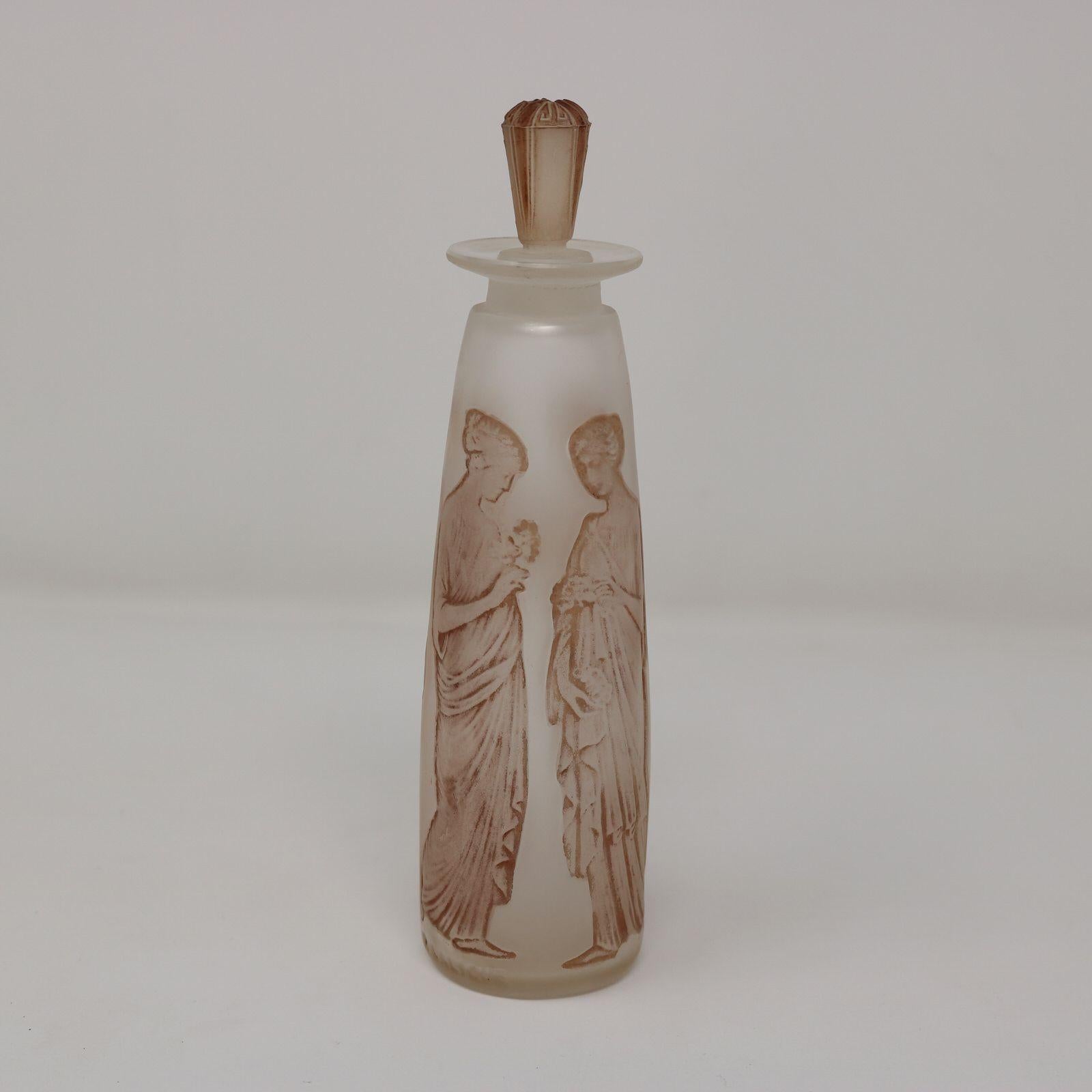 Rene Lalique Glas Ambre Antike Parfümflasche mit Box (Art nouveau) im Angebot