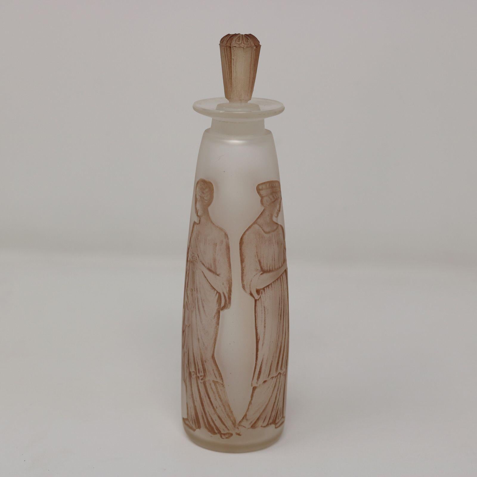 Rene Lalique Glas Ambre Antike Parfümflasche mit Box (Frühes 20. Jahrhundert) im Angebot