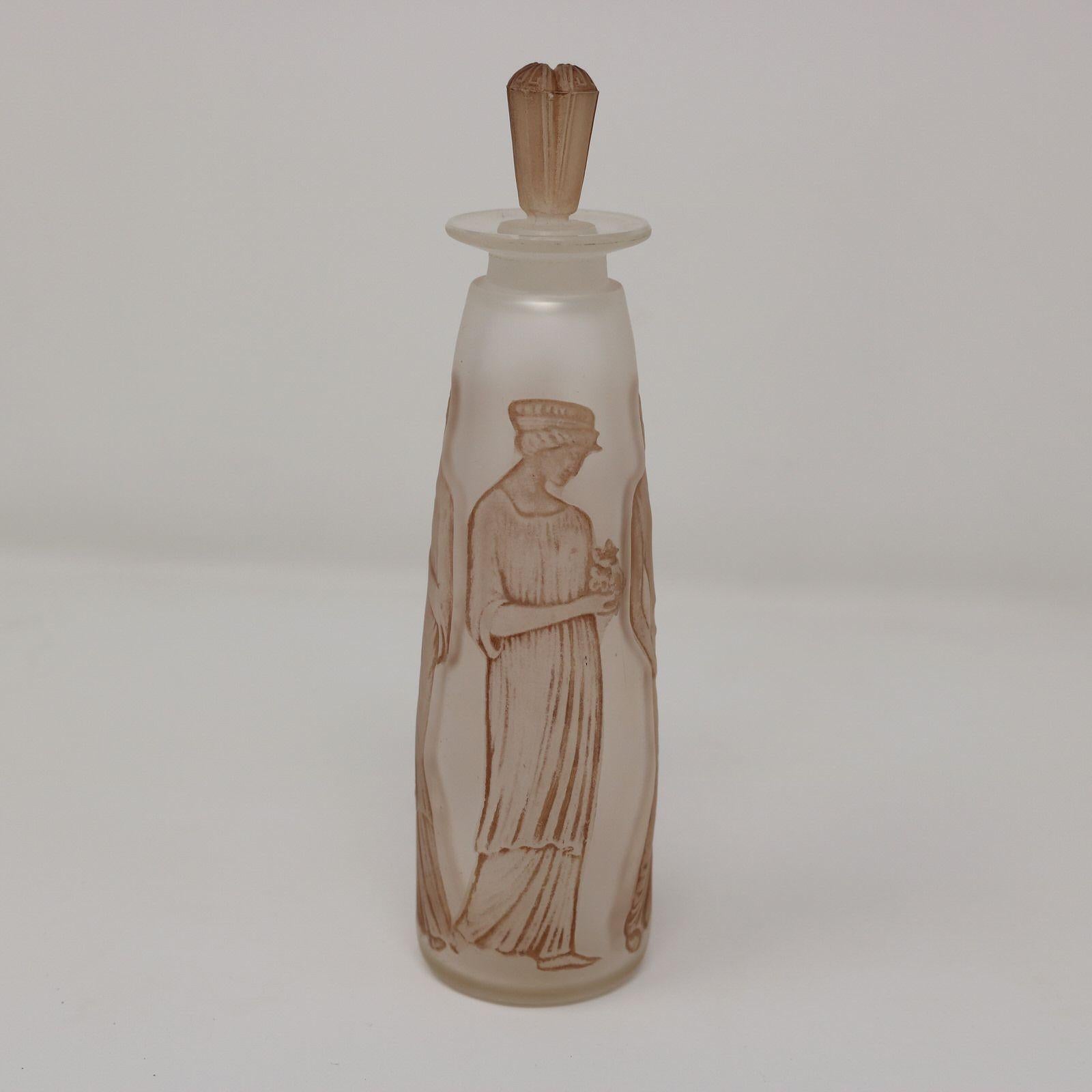 Rene Lalique Glas Ambre Antike Parfümflasche mit Box im Angebot 1