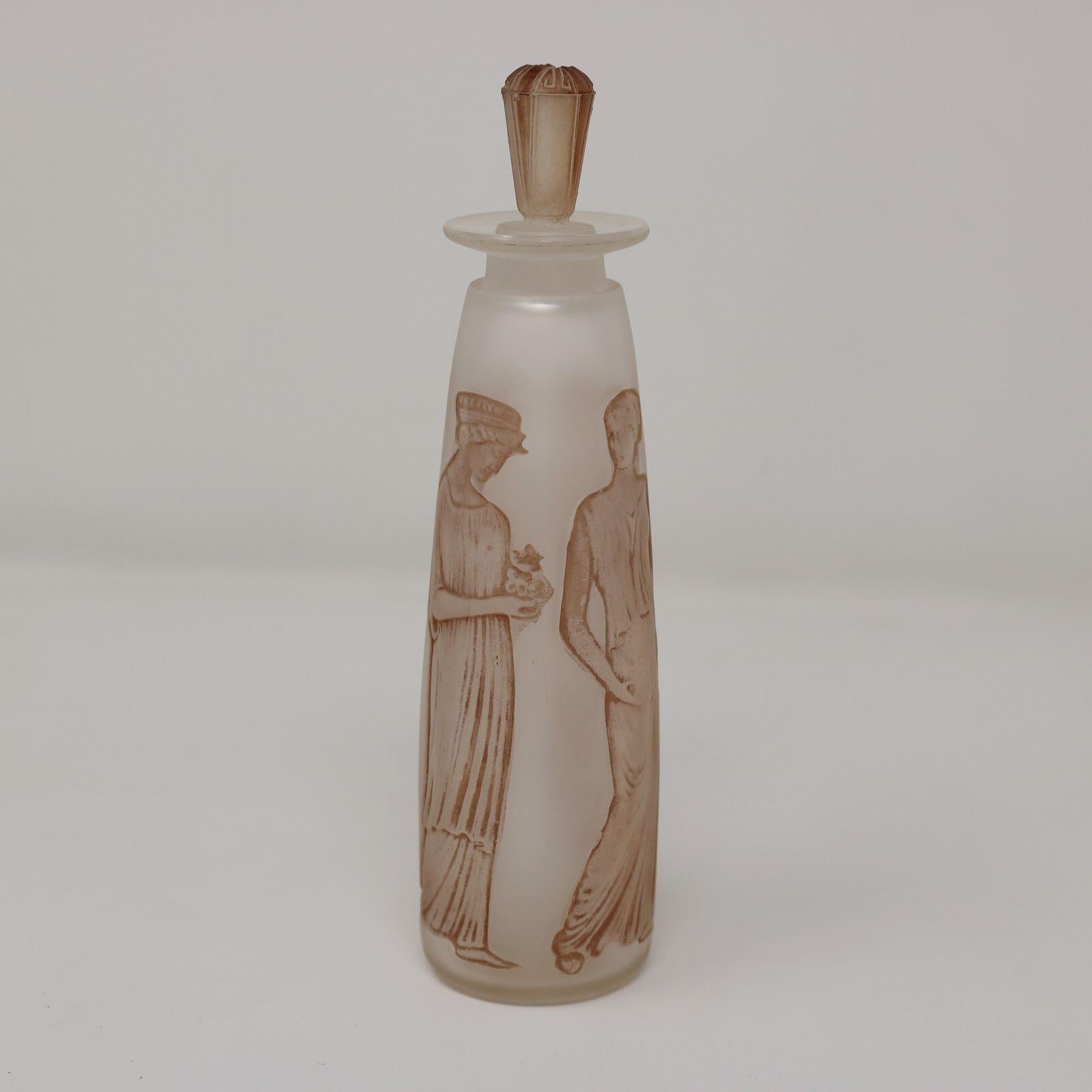 Rene Lalique Glas Ambre Antike Parfümflasche mit Box im Angebot 2