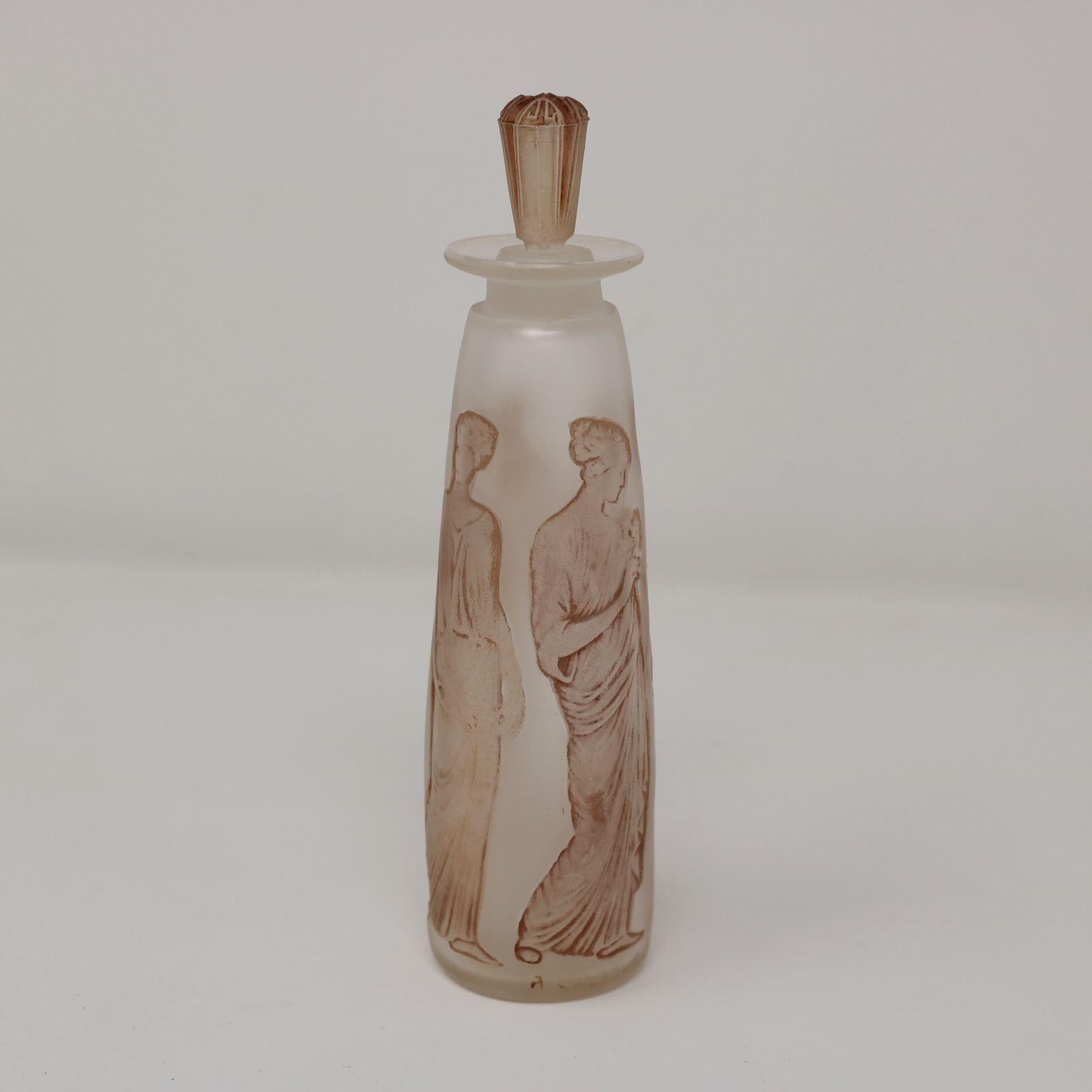 Rene Lalique Glas Ambre Antike Parfümflasche mit Box im Angebot 4