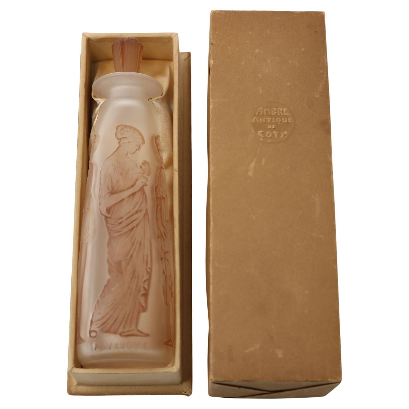 Rene Lalique Glass Ambre Antique Perfume Bottle with Box For Sale
