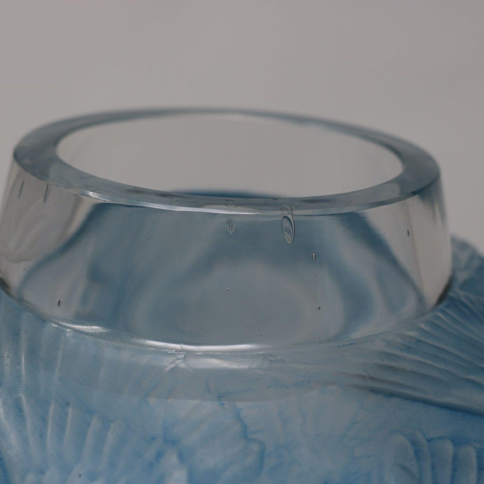 Rene Lalique Glass Archers Vase, Blue Stained 10