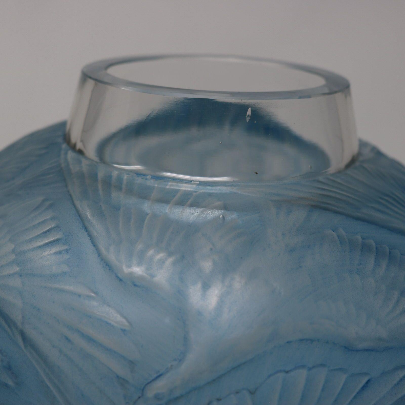 Rene Lalique Glass Archers Vase, Blue Stained 12