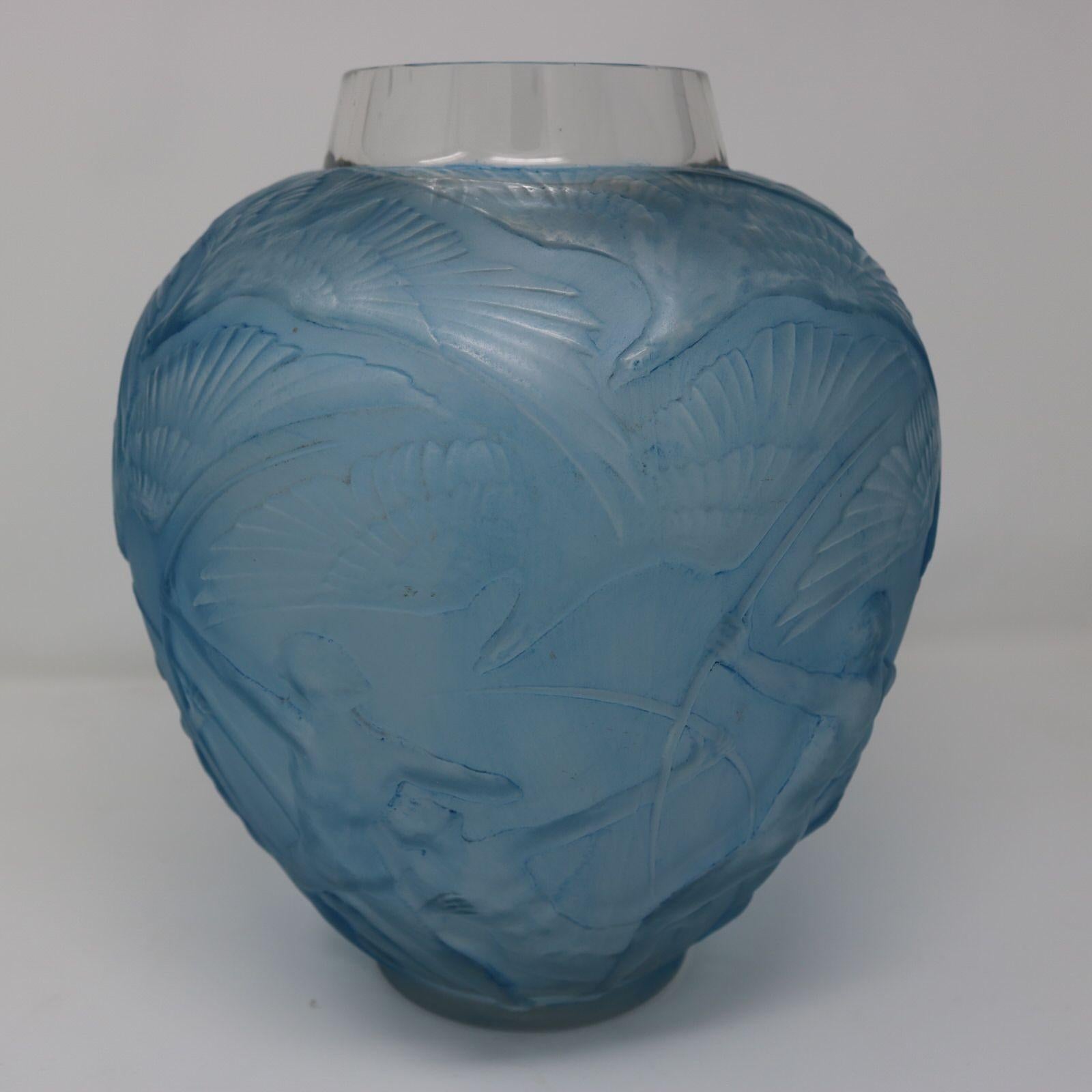 Rene Lalique Glass Archers Vase, Blue Stained 13