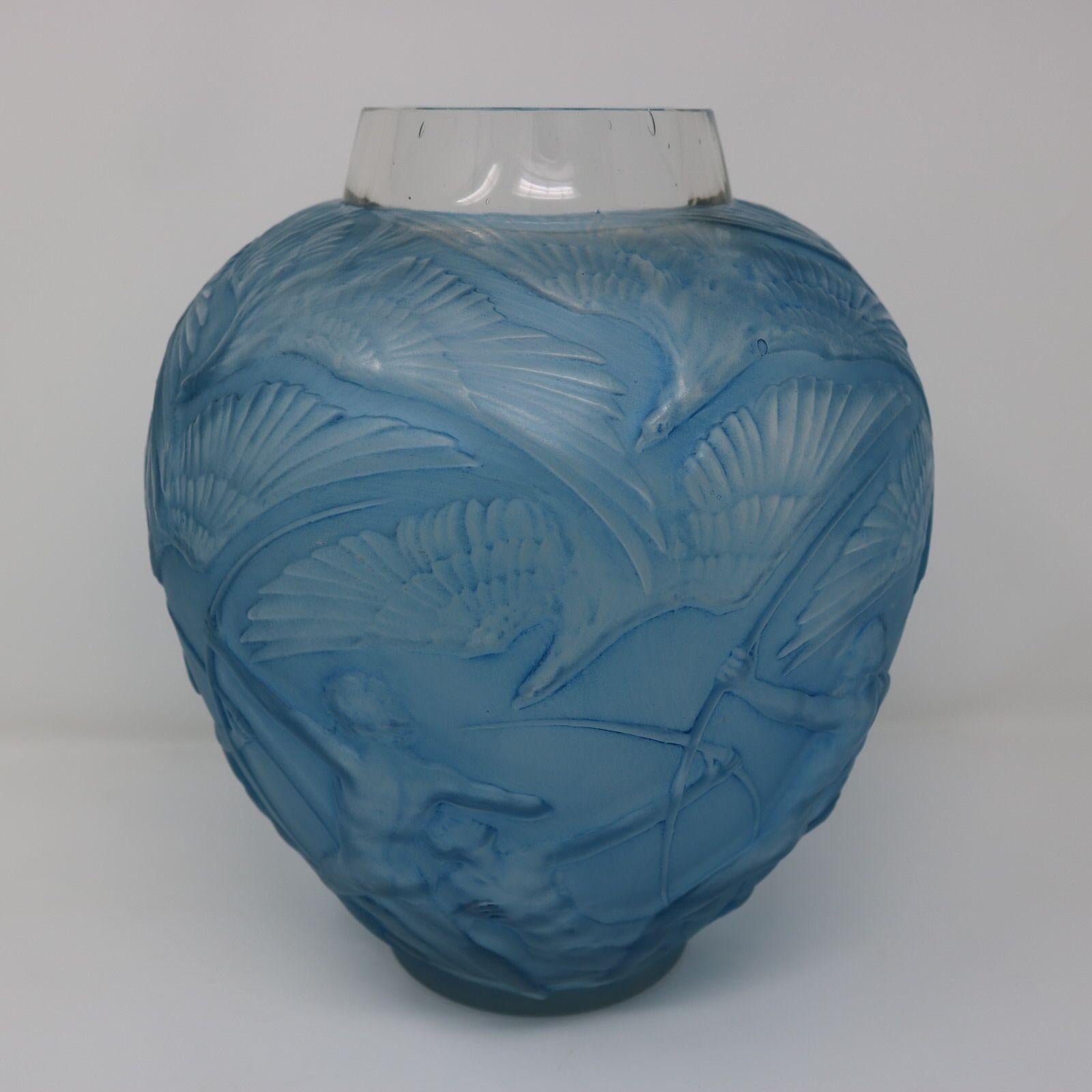 Early 20th Century Rene Lalique Glass Archers Vase, Blue Stained