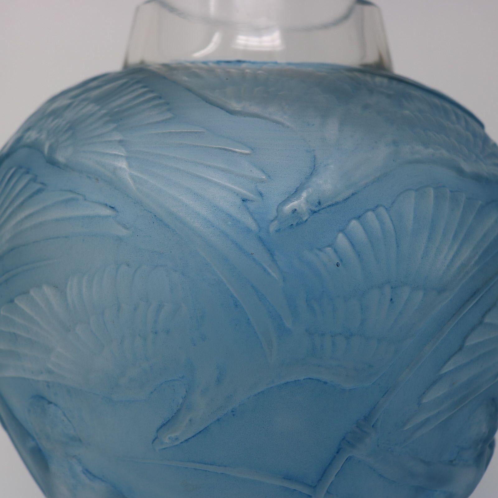 Rene Lalique Glass Archers Vase, Blue Stained 2