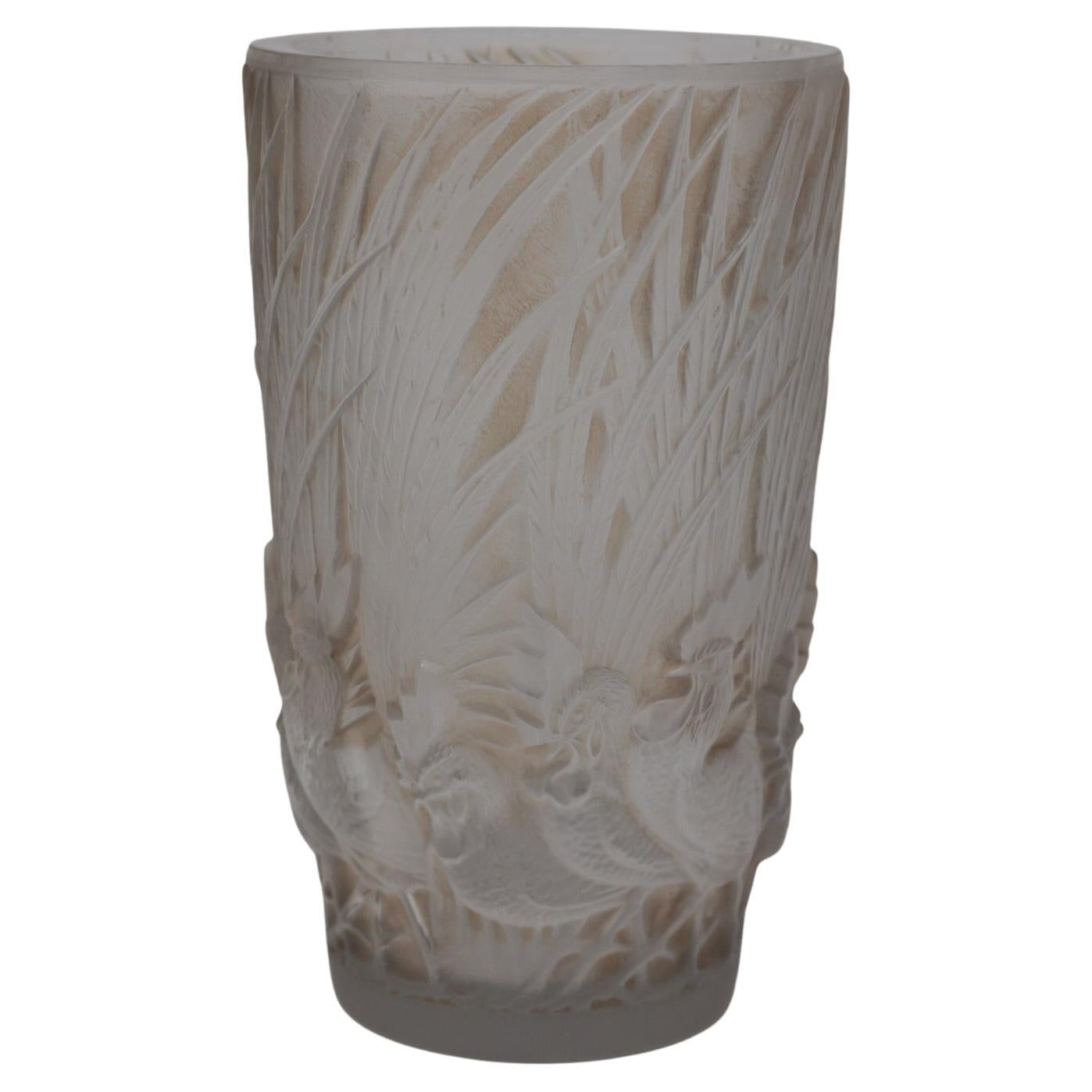 Rene Lalique Glass 'Coqs Et Plumes' Vase For Sale