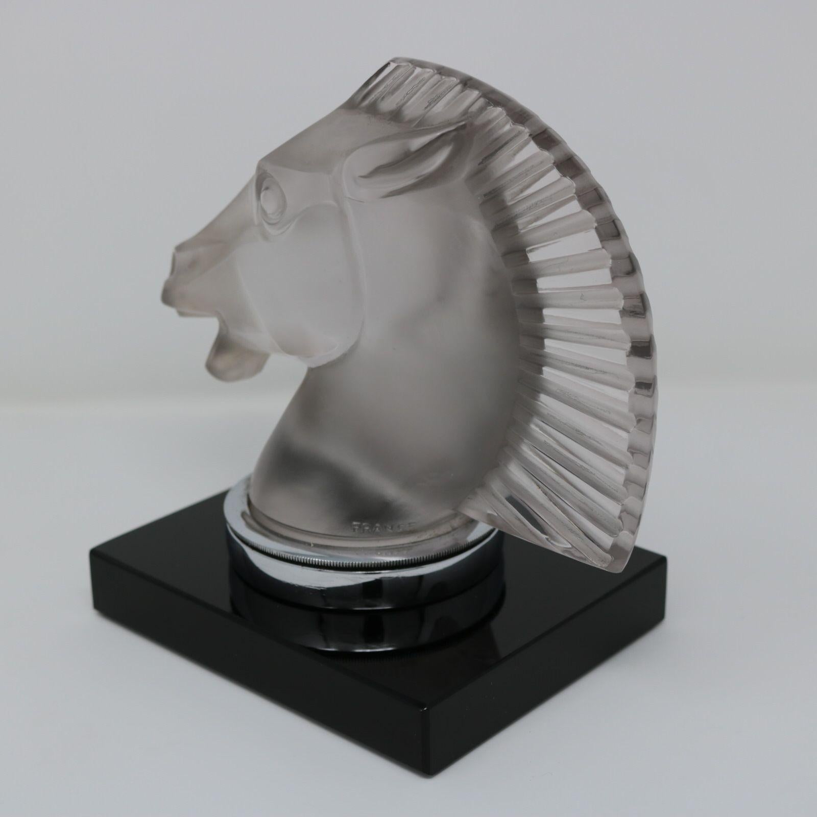 French Rene Lalique Glass 'Longchamp B' Horse Head Mascot For Sale