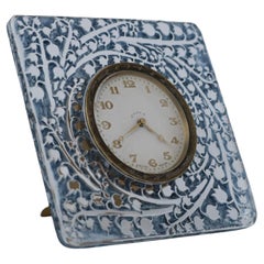 Rene Lalique Glass 'Muguet' Clock with Blue Staining