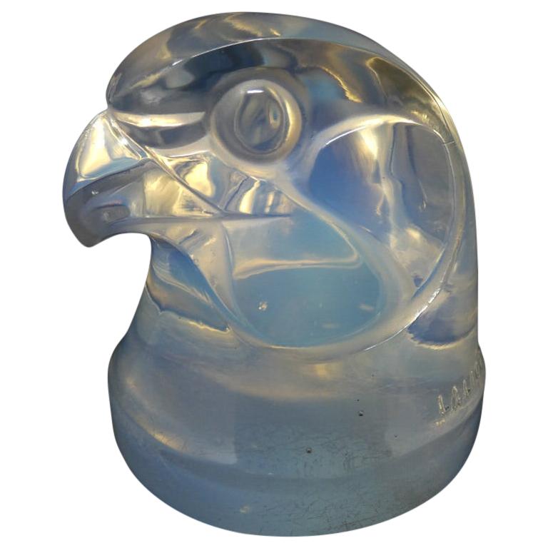 Rene Lalique Glass Opalescent Tete d'epervier Falcon Mascot For Sale