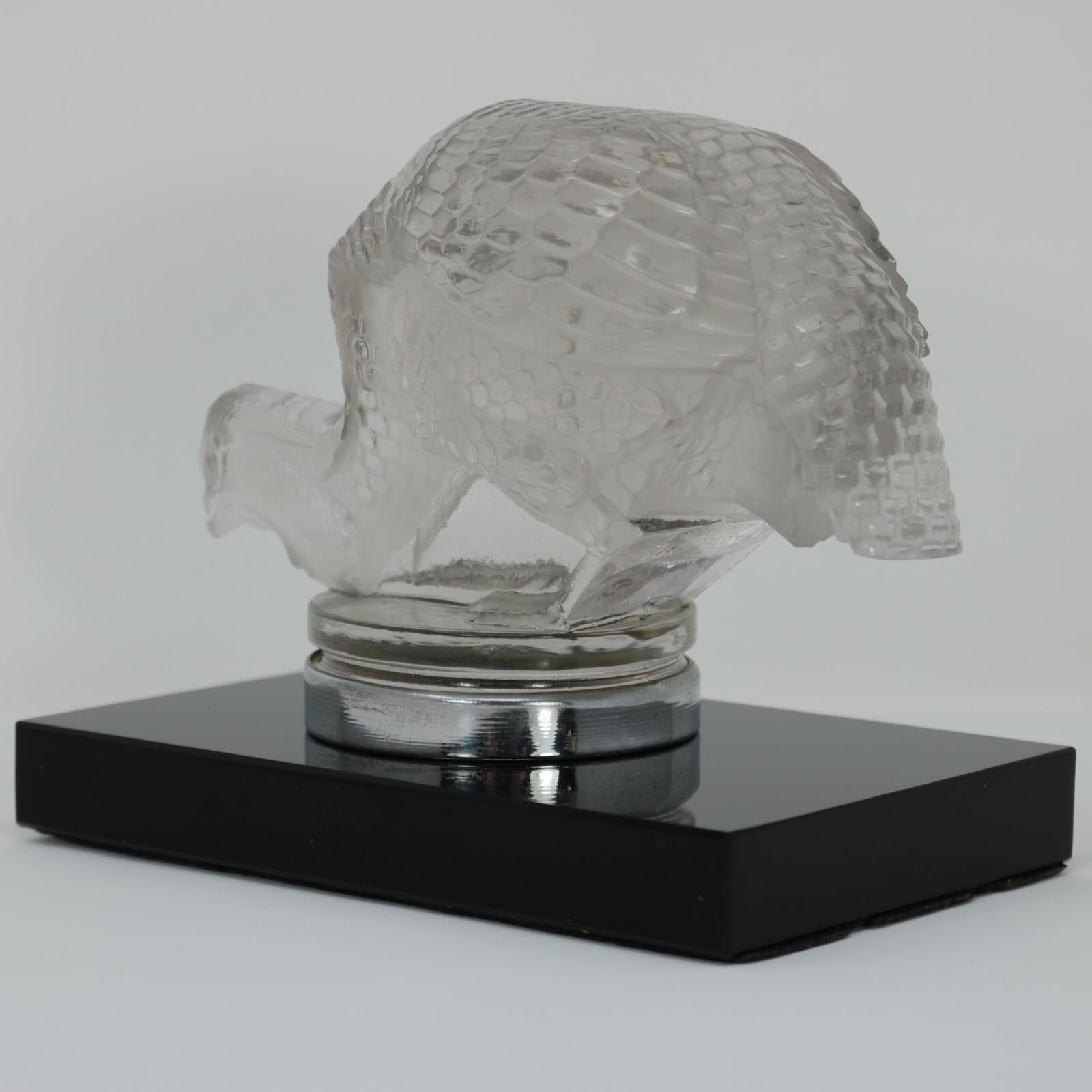 Pressed René Lalique Glass 'Pintade' Guinea Fowl Car Mascot For Sale