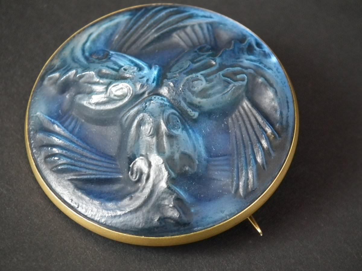French Rene Lalique Glass 'Poissons' Brooch