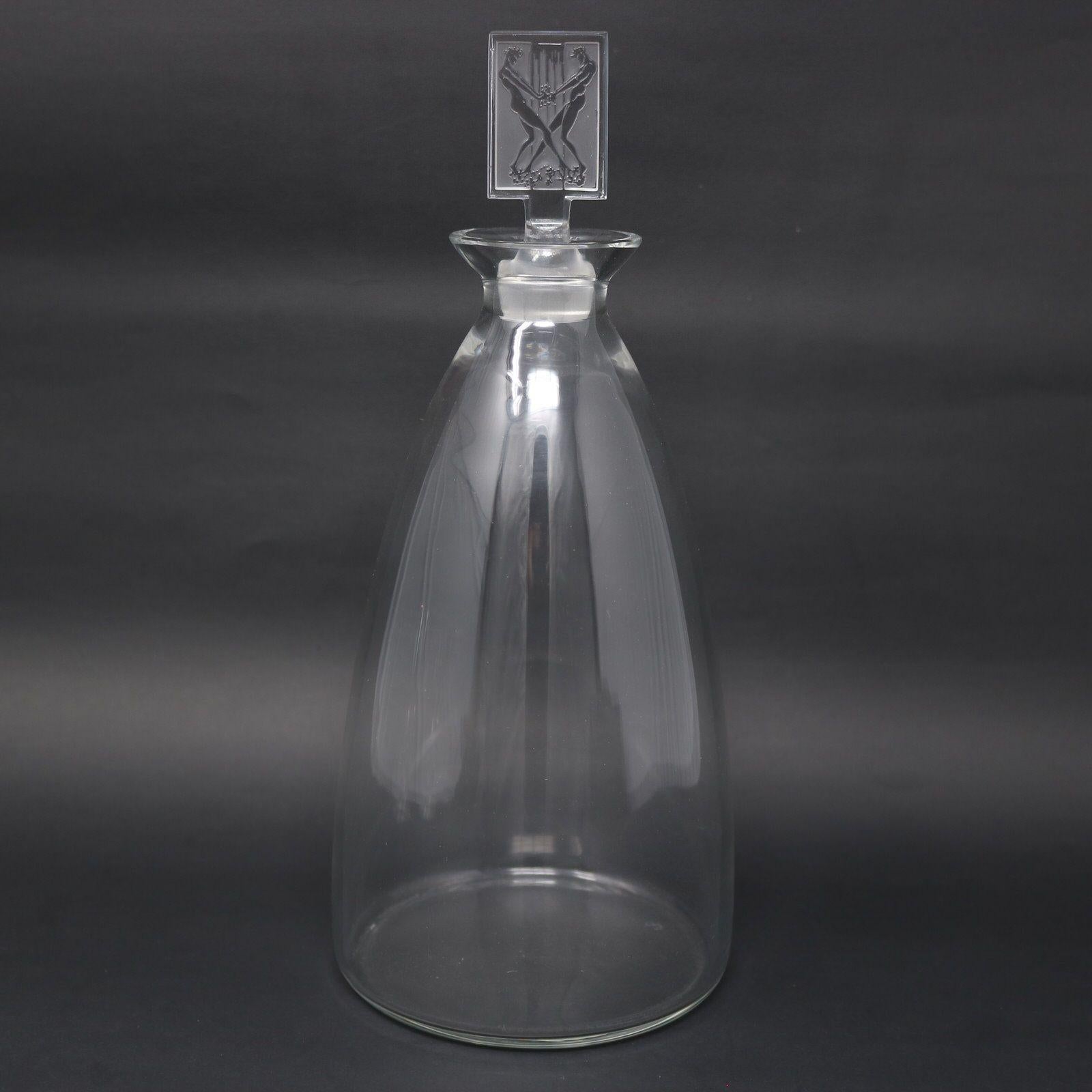 French Rene Lalique Glass 'Strasbourg' Decanter with 2 Glasses