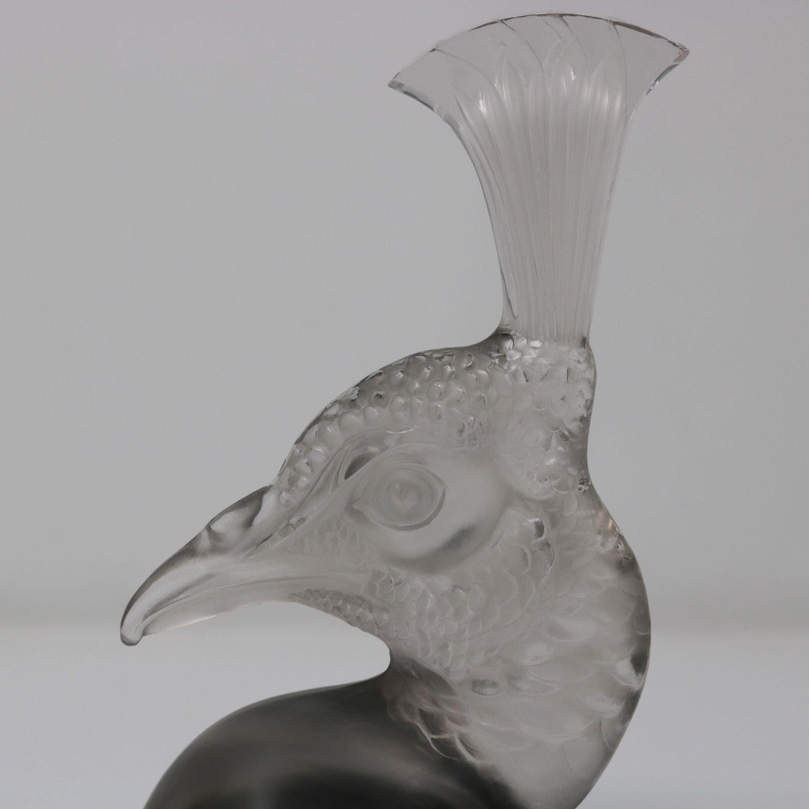 Rene Lalique Glass 'Tete De Paon' Peacock Car Mascot For Sale 1