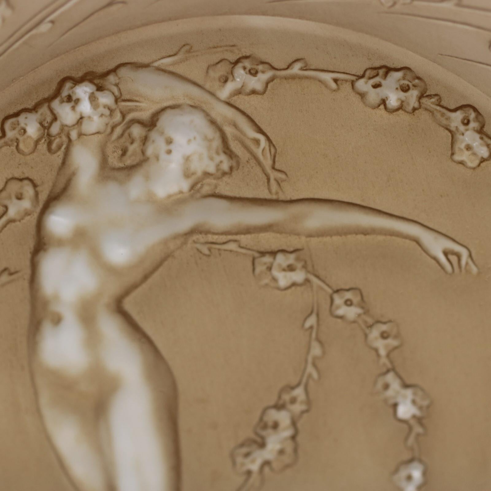 French Rene Lalique Glass 'Une Figurine et Fleurs' Plate For Sale