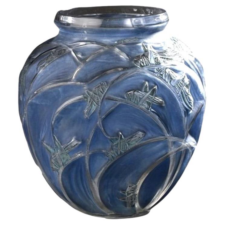 René LALIQUE, Glass Vase Sauterelles Model of 1912 For Sale