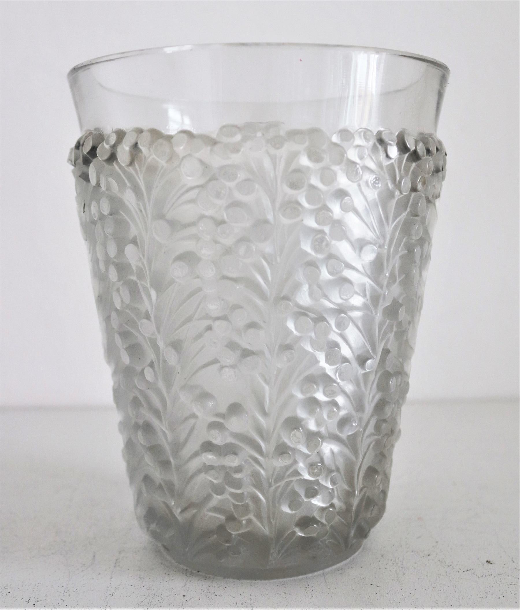 20th Century René Lalique Glass Vase with Frosted Leaves and Berries, France, circa 1937