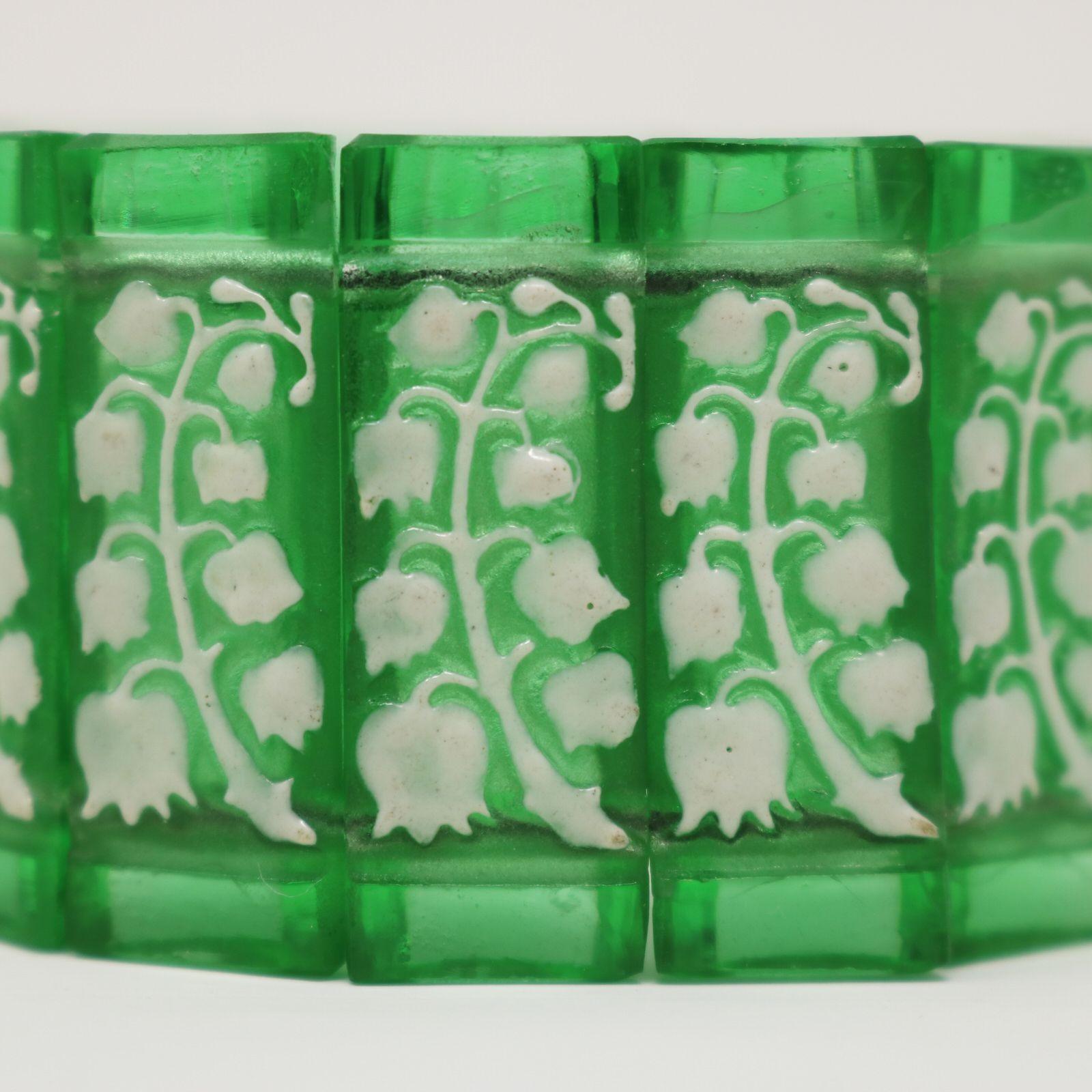Rene Lalique Green Glass 'Muguet Haut' Bracelet For Sale 1