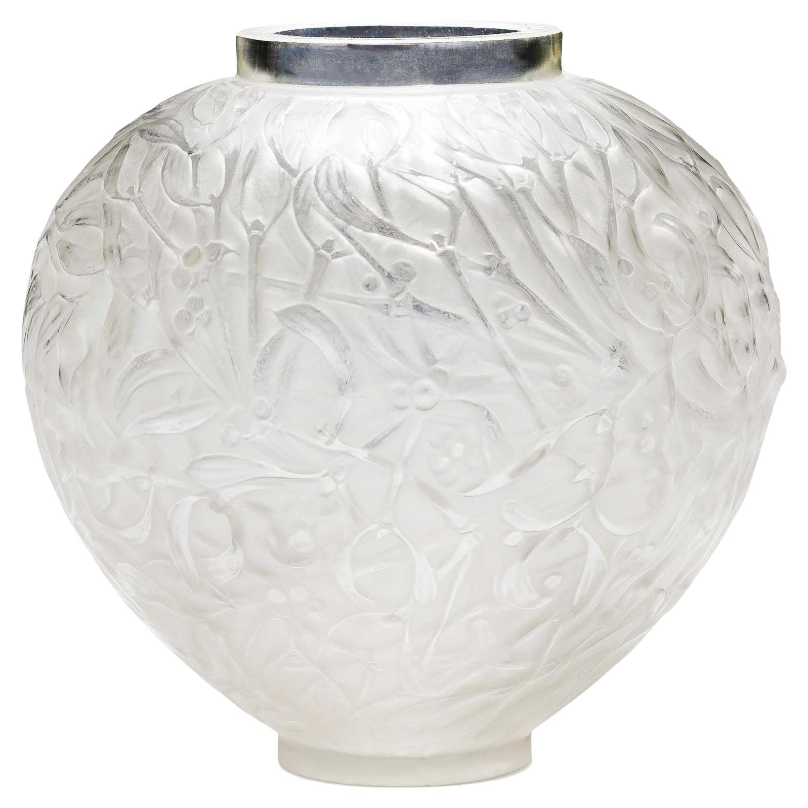 René Lalique "Gui" Frosted Glass Vase, 1920's For Sale