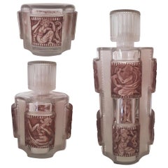 Vintage René Lalique Helene Complete Vanity Set Clear and Stained Glass, 1942