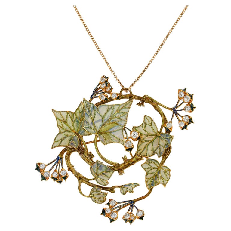 René Lalique Ivy Brooch/Pendant Necklace, 1900–902, offered by Macklowe Gallery