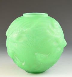 Rene Lalique JADE GREEN CASED FORMOSE VASE C.1924